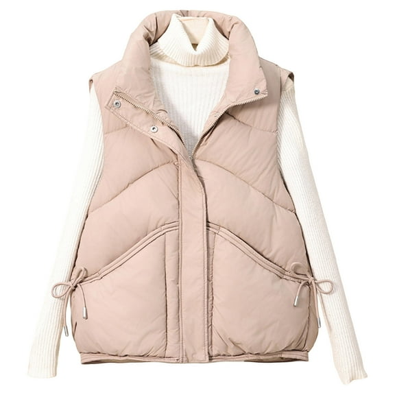 MELDVDIB Womens Quilted Puffer Vest Coat Zip-Up Solid Color Stand Collar Fall Winter Jacket Sleeveless Warm Padded Outerwear Tops