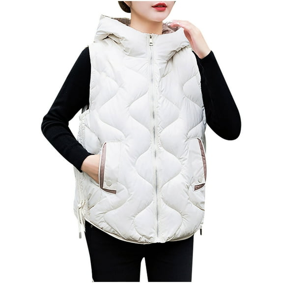 MELDVDIB Womens Quilted Vest Jacket Fall Solid Color Hoooded Coat Zip-Up Sleeveless Warm Padded Travel Outwear Tops with Pocket