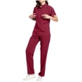 thumbnail image 1 of MELDVDIB Womens Scrubs Suit Set Casual Homewear Solid Color Short Sleeve V neck Top & Straight Leg Jogger Pants Half-Zip Pullover Tops with Pocket, 1 of 5
