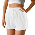 thumbnail image 1 of MELDVDIB Womens Shorts Ribbed Knit Ruffle Hem High Elastic Waist Straight Leg Casual Shorts Solid Color Soft Comfort Homewear, 1 of 7