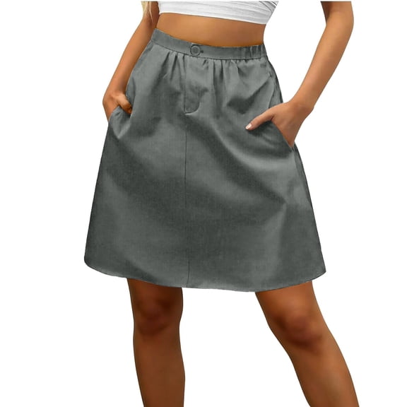 MELDVDIB Womens Skirts Button Waisted Loose Skirts Summer Elegant Flared Fashion Casual Solid Color Light Weight Midi Skirts