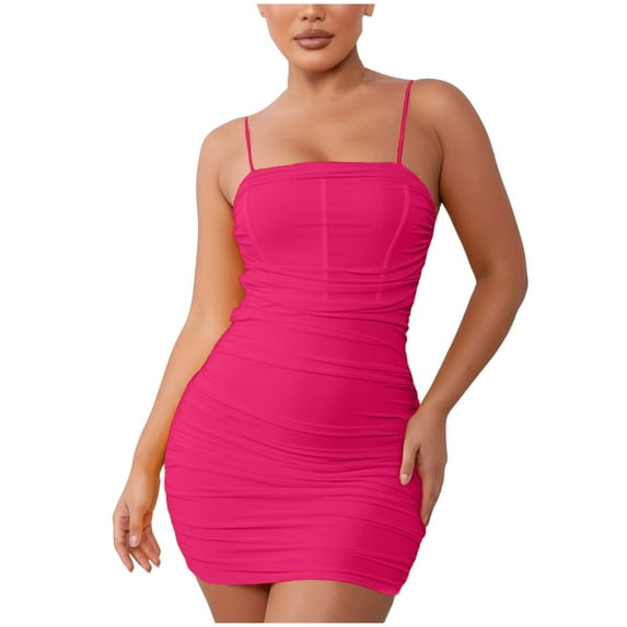 MELDVDIB Womens Spaghetti Strap Dresses Solid Color Slim Sleeveless Short Dress Fashion Casual Cami Mini Dress