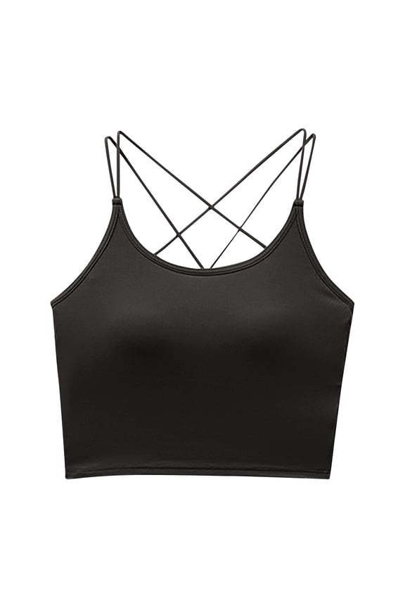 Womens Sports Bras Criss Cross Back U-Neck Spaghetti Straps Stretchy Slim Gym Lightweight Comfy Tank Tops