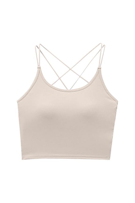 Womens Sports Bras Criss Cross Back U-Neck Spaghetti Straps Stretchy Slim Gym Lightweight Comfy Tank Tops