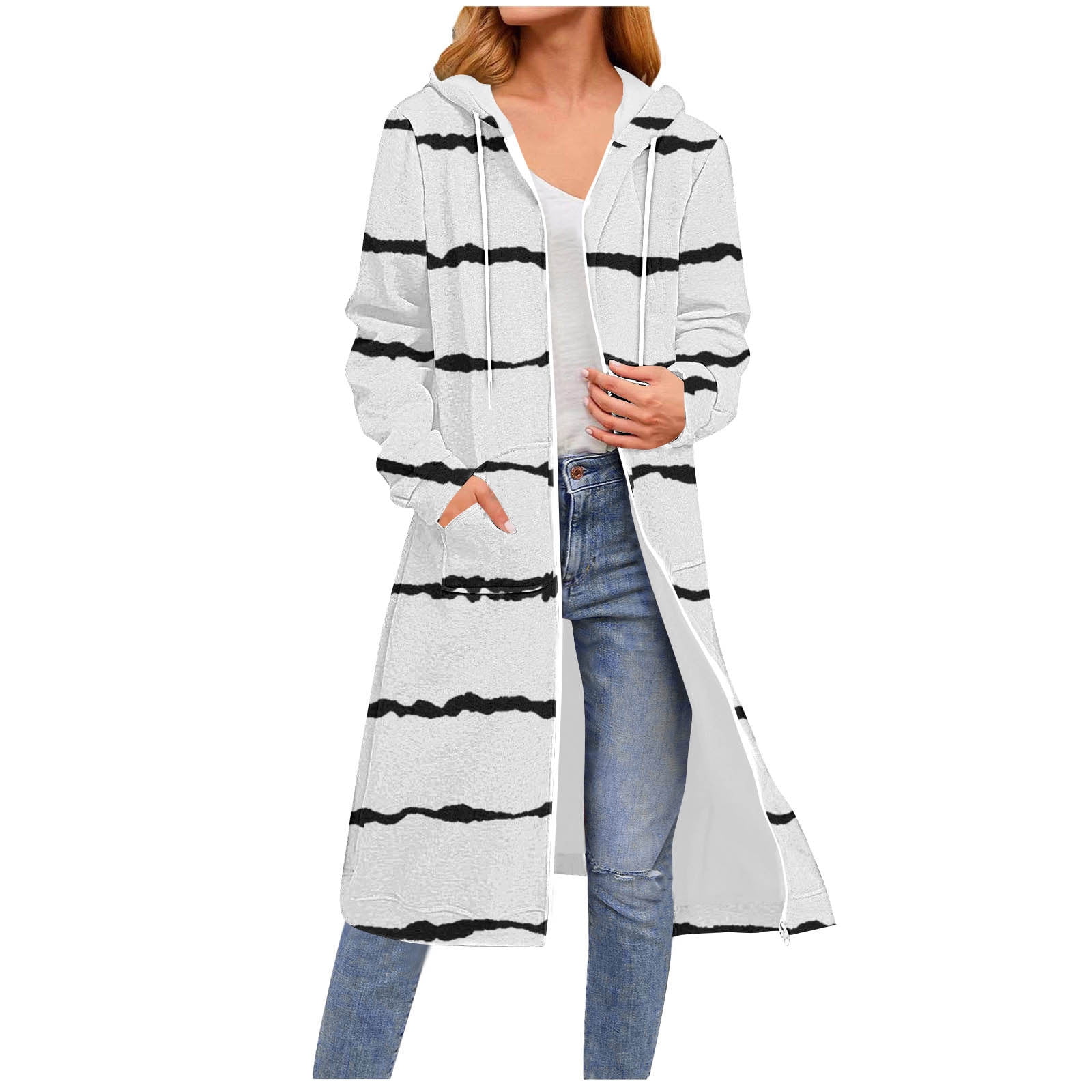 Casual Long Sleeve Hoodie Striped Zipper Fashion Regular Sweatshirt