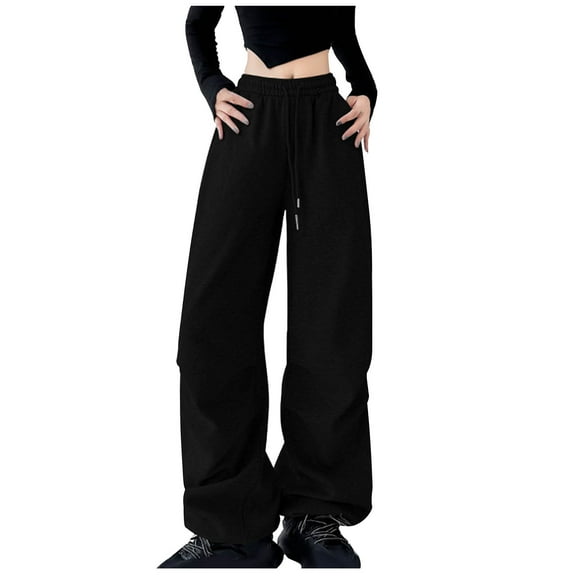 MELDVDIB Womens Sweatpants Baggy Drawstring Elastic Waist Wide Leg Pant Fashion Casual Solid Color Lounge Trousers with Pockets Black XL
