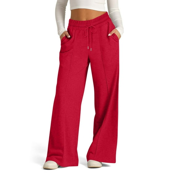 MELDVDIB Womens Sweatpants Baggy Drawstring Elastic Waisted Wide Leg Pants Fashion Casual Solid Color Lounge Trousers with Pockets Red XL