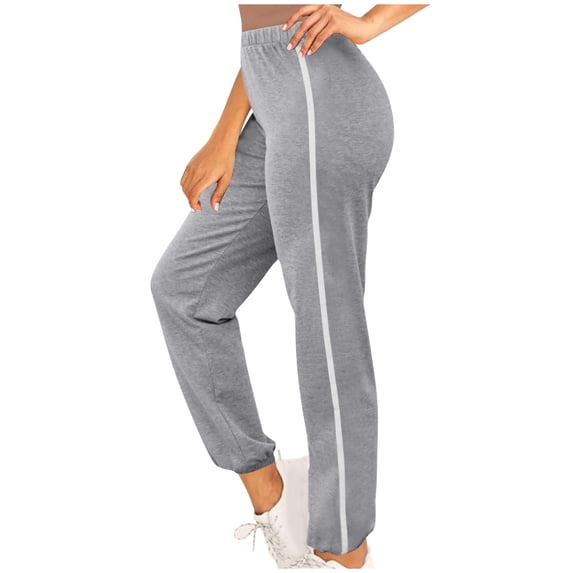 MELDVDIB Womens Sweatpants Elastic Waisted Slim Joggers Solid Color Light Weight Side Striped Yoga Pants Gray M