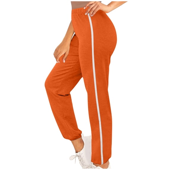 MELDVDIB Womens Sweatpants Elastic Waisted Slim Joggers Solid Color Light Weight Side Striped Yoga Pants Orange L