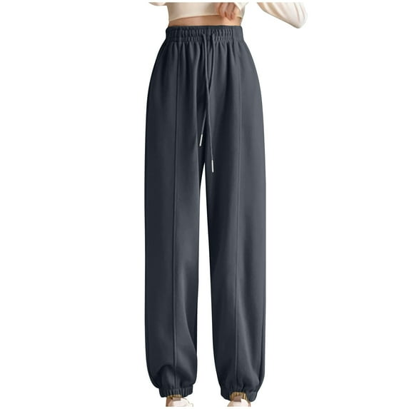 MELDVDIB Womens Sweatpants Fleece Drawstring Elastic Waisted Baggy Joggers Solid Color Warm Gym Work Pants with Pockets Dark Gray 3XL