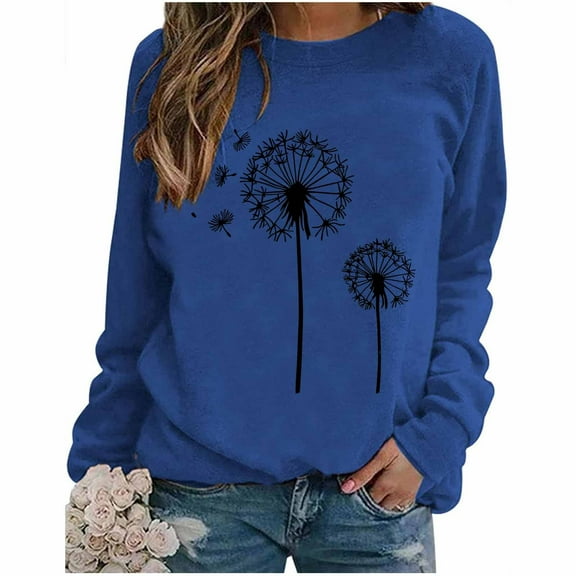 MELDVDIB Womens Sweatshirt Fashion Print Fall Winter Long Sleeve Sweatshirt Trendy Casual Solid Color Comfy Crewneck Pullover Tops