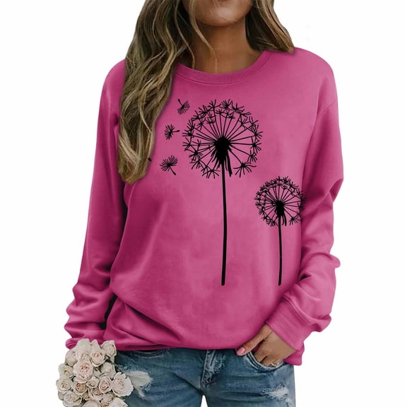 MELDVDIB Womens Sweatshirt Fashion Print Fall Winter Long Sleeve Sweatshirt Trendy Casual Solid Color Comfy Crewneck Pullover Tops