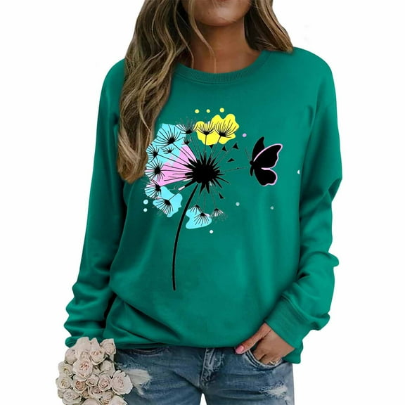 MELDVDIB Womens Sweatshirt Fashion Print Fall Winter Long Sleeve Sweatshirt Trendy Casual Solid Color Comfy Crewneck Pullover Tops