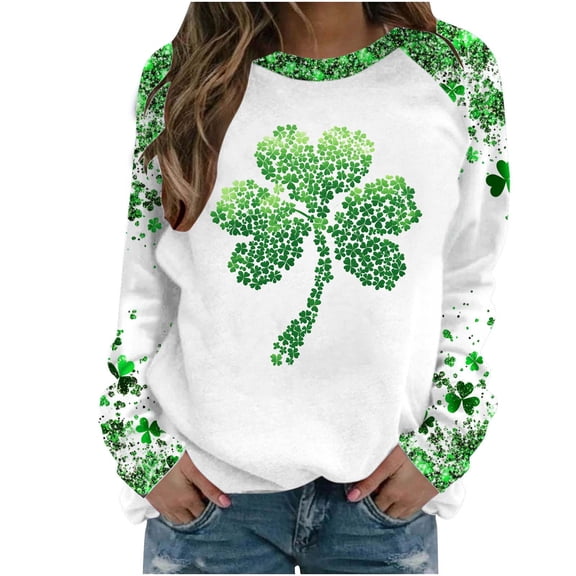 MELDVDIB Womens Sweatshirt St Patricks Day Basic Loose Long Sleeve Spring Tops Fashion Green Printed Crewneck Pullover Tees Blouse
