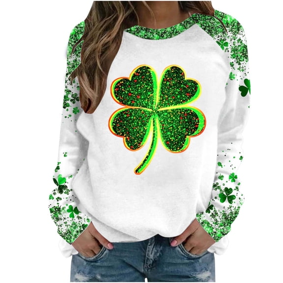 MELDVDIB Womens Sweatshirt St Patricks Day Basic Loose Long Sleeve Spring Tops Fashion Green Printed Crewneck Pullover Tees Blouse