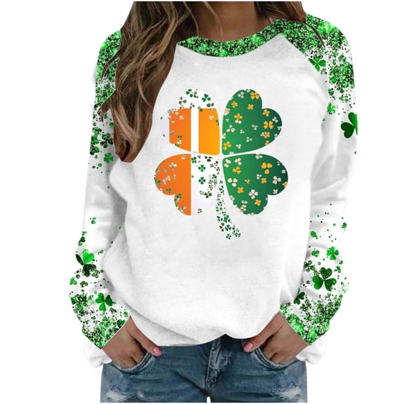 MELDVDIB Womens Sweatshirt St Patricks Day Basic Loose Long Sleeve Spring Tops Fashion Green Printed Crewneck Pullover Tees Blouse