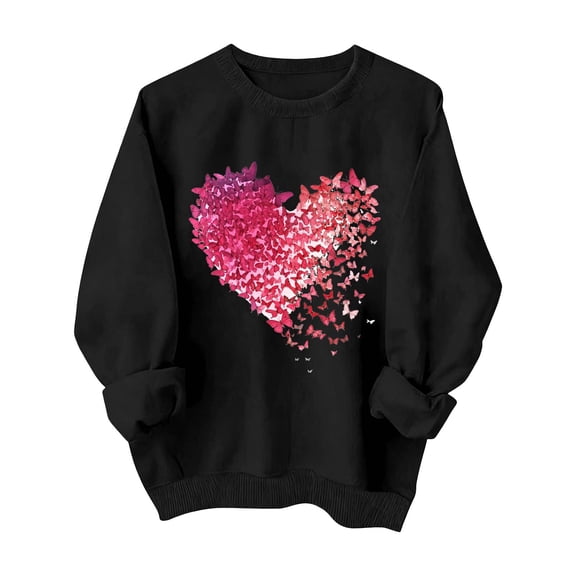 MELDVDIB Womens Sweatshirt Valentines Heart Printed Basic Solid Color Oversized Pullover Tops Long Sleeve Fashion Casual Loose Outfits