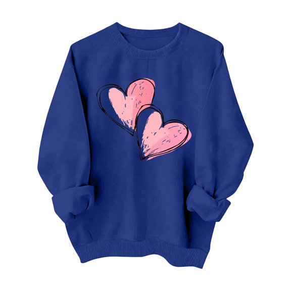 MELDVDIB Womens Sweatshirt Valentines Heart Printed Basic Solid Color Oversized Pullover Tops Long Sleeve Fashion Casual Loose Outfits