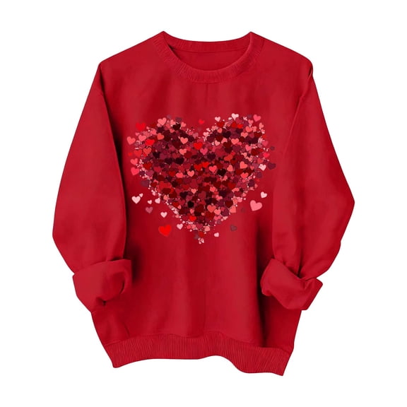 MELDVDIB Womens Sweatshirt Valentines Heart Printed Basic Solid Color Oversized Pullover Tops Long Sleeve Fashion Casual Loose Outfits