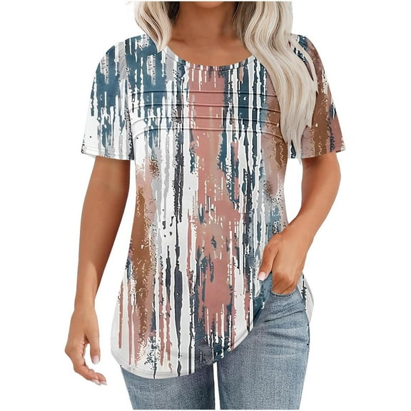 MELDVDIB Womens T-Shirt Floral Print Layered Short Sleeve Summer Tops Light Weight Breathable Crewneck Pullover Tees Blouse