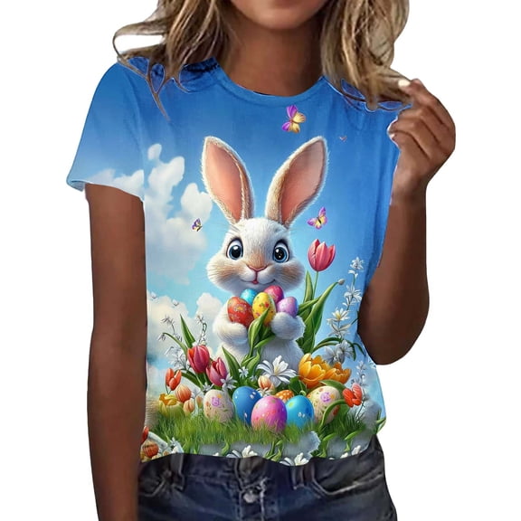 MELDVDIB Womens T-Shirts Crew Neck Short Sleeve Shirts Loose Summer Tops Cute Easter Printed Light Weight Stretch Comfy Tees