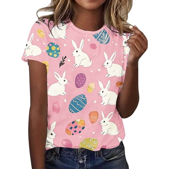 MELDVDIB Womens T-Shirts Crew Neck Short Sleeve Shirts Loose Summer Tops Cute Easter Printed Light Weight Stretch Comfy Tees