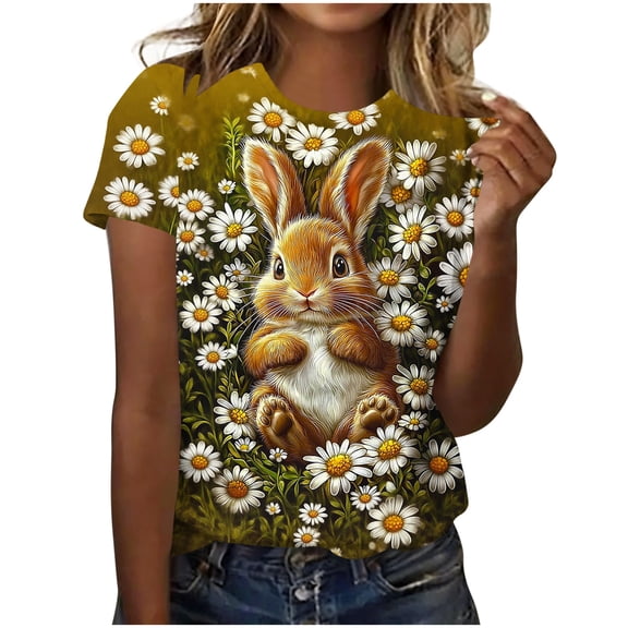 MELDVDIB Womens T-Shirts Cute Easter Printed Light Weight Basic Summer Tops Crew Neck Short Sleeve Shirts Stretch Comfy Tees