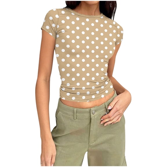 MELDVDIB Womens T-Shirts Polka Printed Crewneck Slim 3/4 Sleeve Summer Tops Fashion Casual Light Weight Stretch Pullover Tees