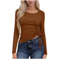 thumbnail image 1 of MELDVDIB Womens T-Shirts Single Side Drawstring Cropped Crewneck Tees Spring Fall Long Sleeve Shirts Light Weight Pullover Tops, 1 of 6