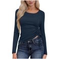 thumbnail image 1 of MELDVDIB Womens T-Shirts Single Side Drawstring Cropped Crewneck Tees Spring Fall Long Sleeve Shirts Light Weight Pullover Tops, 1 of 6