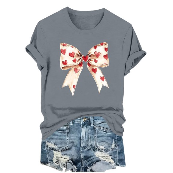 MELDVDIB Womens T-Shirts Valentines Printed Basic Regular Short Sleeve Summer Tops Light Weight Crewneck Pullover Tees
