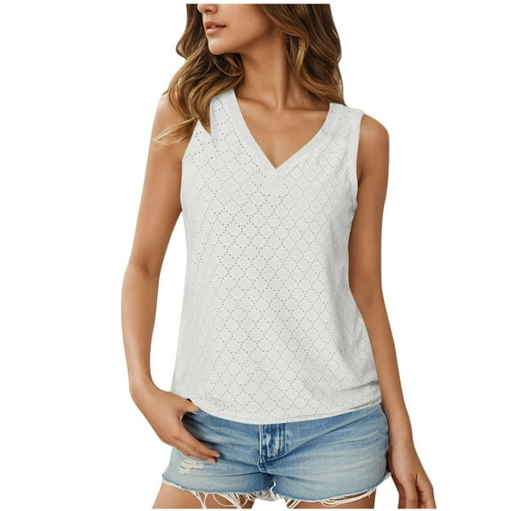 MELDVDIB Womens Tank Tops Eyelet Loose Solid Color Summer Tops Fashion Casual Breathable Sleeveless Shirts Light Weight Camisole