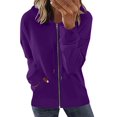 thumbnail image 1 of MELDVDIB Womens Zip Up Hoodies Fall Winter Long Sleeve Oversized Hooded Sweatshirts Fashion Casual Solid Color Stretch Comfy Jacket Tops with Pocket Purple 2XL, 1 of 5
