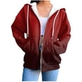 thumbnail image 1 of MELDVDIB Womens Zip Up Hoodies Fall Winter Long Sleeve Oversized Sweatshirt Fashion Casual Solid Color Hooded Jacket with Pockets Wine M, 1 of 4