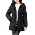 thumbnail image 1 of MELDVDIB Womens Zip-Up Quilted Puffer Jacket Solid Color Hooded Coat Winter Mid-Length Warm Padded Outwear with Pocket, 1 of 7