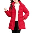 thumbnail image 1 of MELDVDIB Womens Zip-Up Quilted Puffer Jacket Solid Color Hooded Coat Winter Mid-Length Warm Padded Outwear with Pocket, 1 of 7