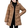 thumbnail image 1 of MELDVDIB Womens Zip-Up Quilted Puffer Jacket Solid Color Hooded Coat Winter Mid-Length Warm Padded Outwear with Pocket, 1 of 6