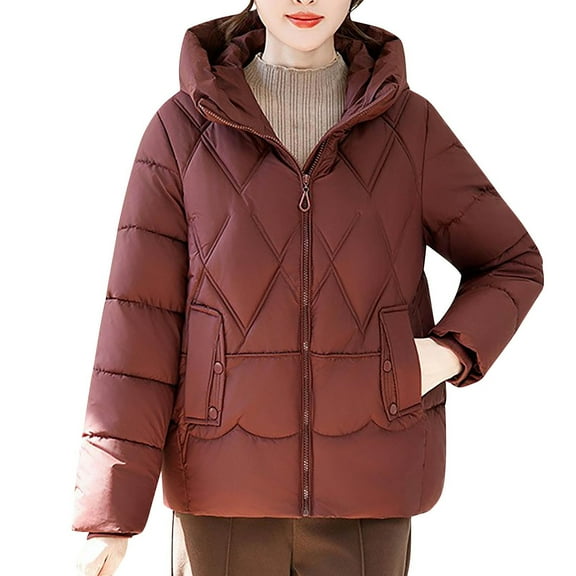 MELDVDIB Womens Zip-Up Quilted Puffer Jackets Thickened Solid Color Hooded Coat Winter Warm Padded Outwear Tops with Pocket