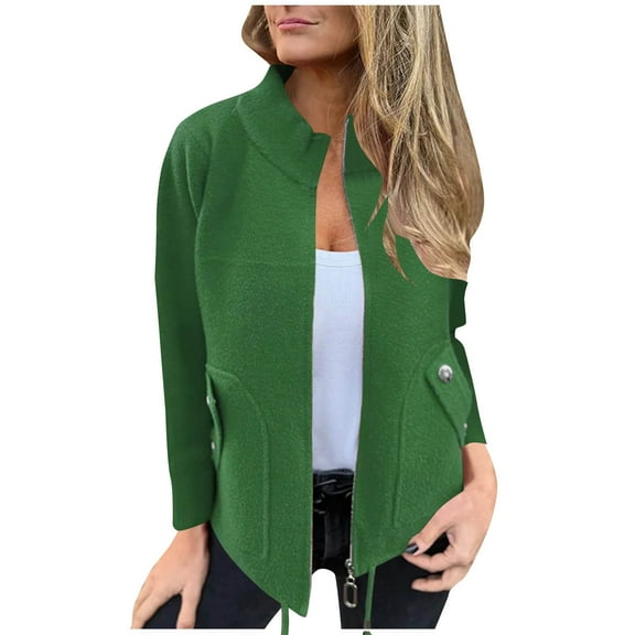 MELDVDIB Womens Zipper Fleece Coats Fashion Casual Stand Collar Jackets Fall Winter Long Sleeve Solid Color Warm Lounge Outwear Tops