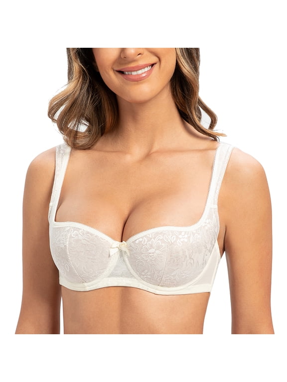Balconette Underwire Sexy Lace Bra for Women Off White 38E