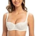 thumbnail image 1 of MELENECA Balconette Underwire Sexy Lace Bra for Women Off White 42D, 1 of 3