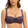 thumbnail image 1 of MELENECA Balconette Underwire Sexy Lace Bra for Women Purple 42C, 1 of 3