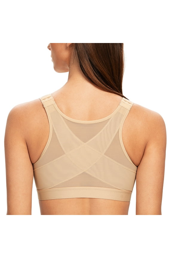 Female Front Closure Wirefree Posture Bra for Women Almond 36C