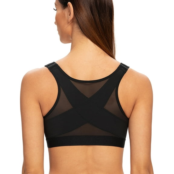 MELENECA Female Front Closure Wirefree Posture Bra for Women Black 36C