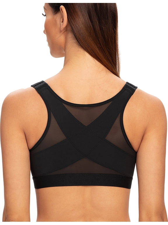 Female Front Closure Wirefree Posture Bra for Women Black 38E