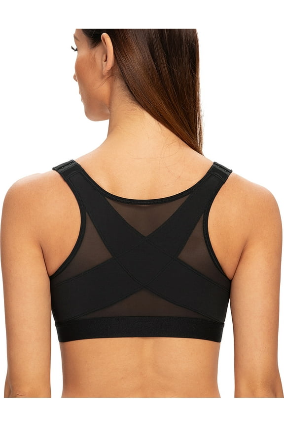 Female Front Closure Wirefree Posture Bra for Women Black 44D