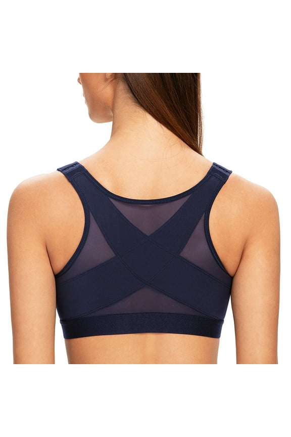 Female Front Closure Wirefree Posture Bra for Women Navy Blue 42DD