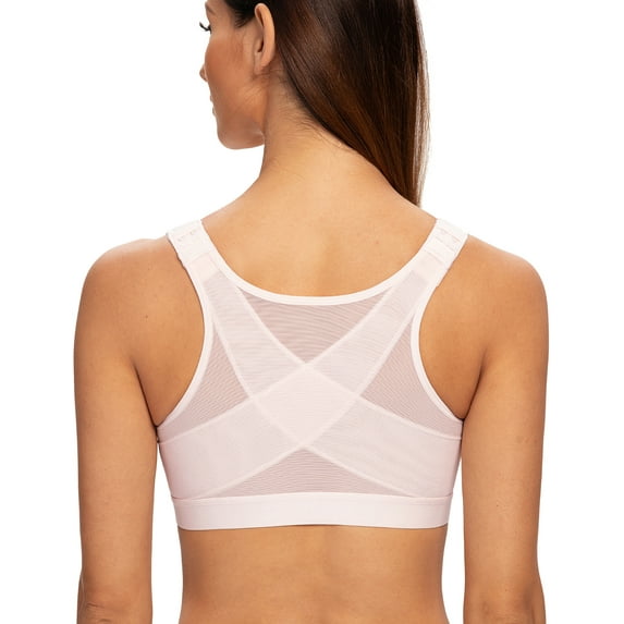 MELENECA Female Front Closure Wirefree Posture Bra for Women Soft Pink 42E