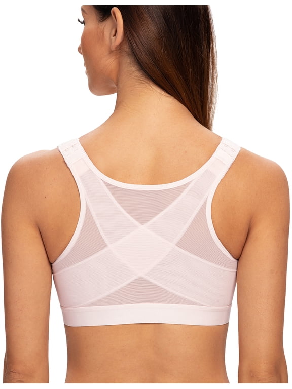 Female Front Closure Wirefree Posture Bra for Women Soft Pink 44DD