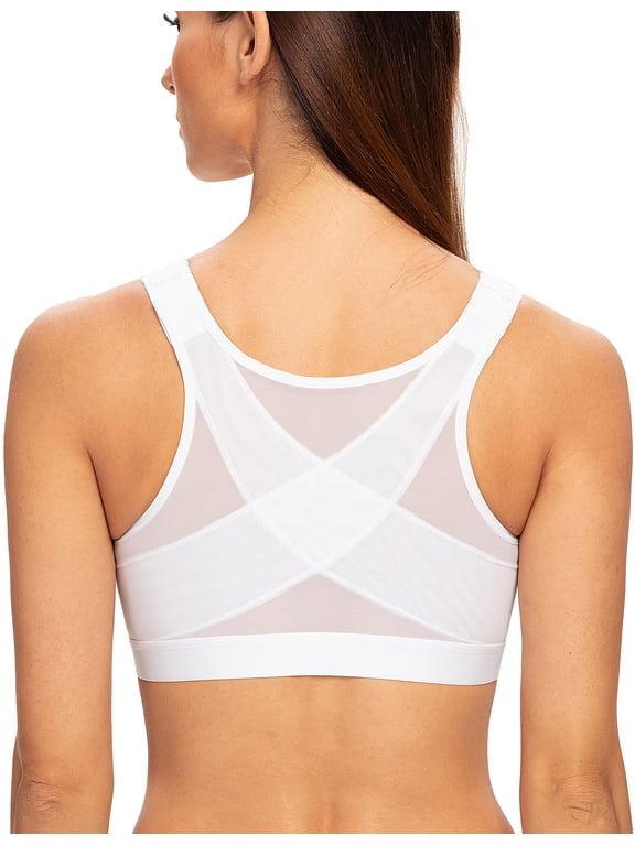 Female Front Closure Wirefree Posture Bra for Women White 38B